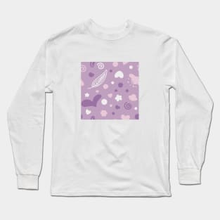 Purple Feather Heart Random Cute Pattern Long Sleeve T-Shirt